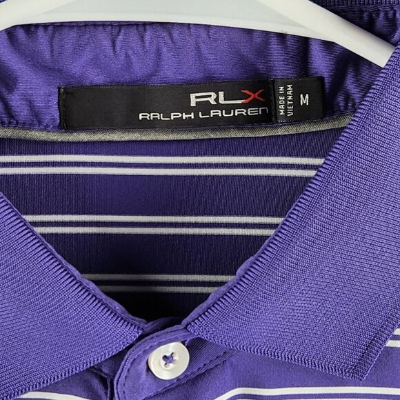 RLX Ralph Lauren Medium Purple Short Sleeve Striped Polo Golf Activewear Spandex - Picture 4 of 13